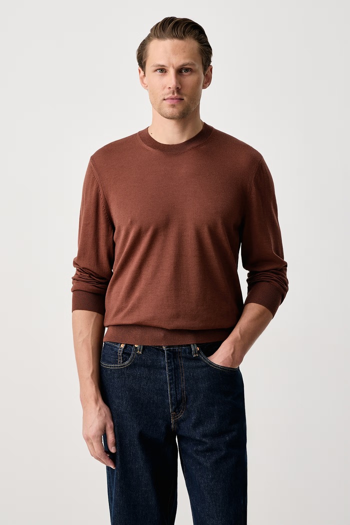 BOSS Sweter męski wełniany H-Leno brązowy 50565469
