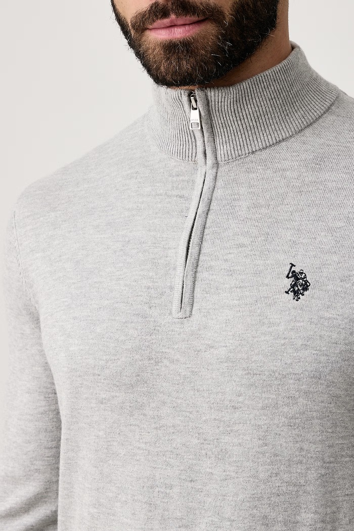 Sweter męski z bawełną Rich Funnel 1/4 Zip U.S. Polo Assn. MUP2963 szary