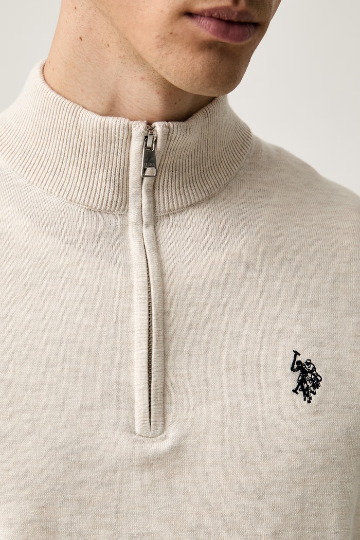 U.S. Polo Assn. sweter męski z bawełną Rich Funnel 1/4 Zip MUP2963 beżowy
