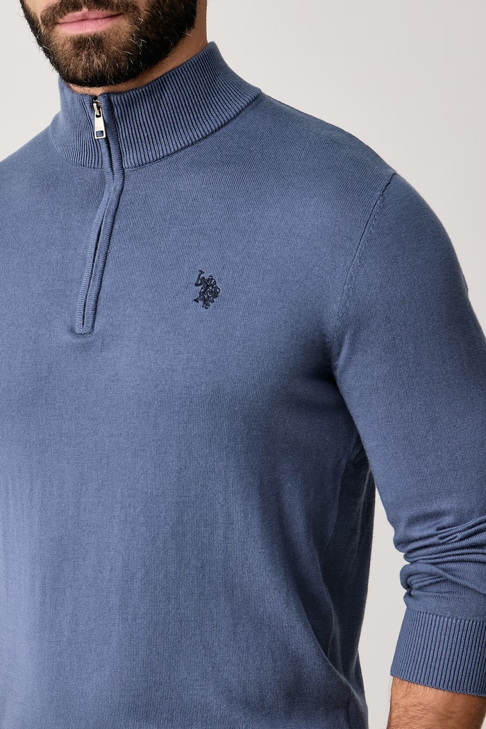 Sweter męski z bawełną Rich Funnel 1/4 Zip U.S. Polo Assn. MUP2963 niebieski