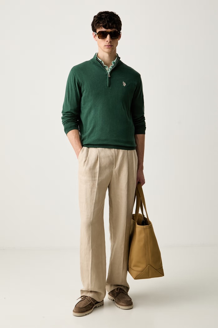 U.S. Polo Assn. sweter męski z bawełną Rich Funnel 1/4 Zip MUP2963 zielony AA00