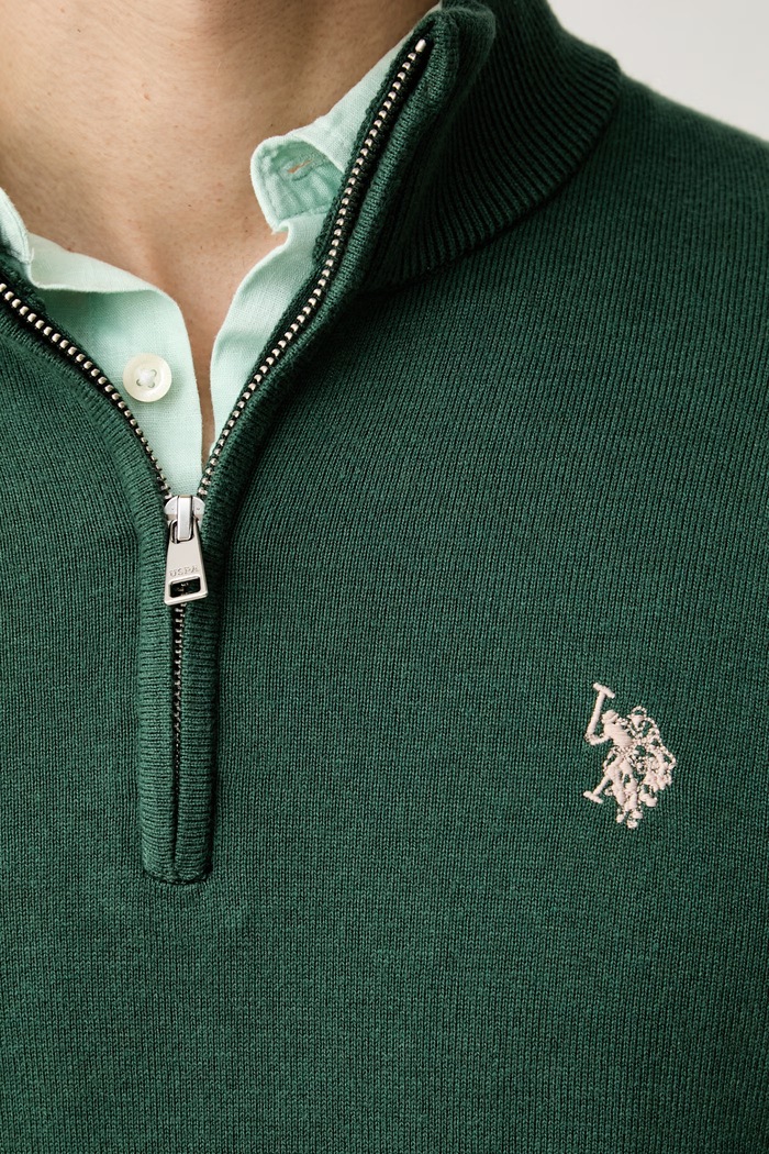 U.S. Polo Assn. sweter męski z bawełną Rich Funnel 1/4 Zip MUP2963 zielony