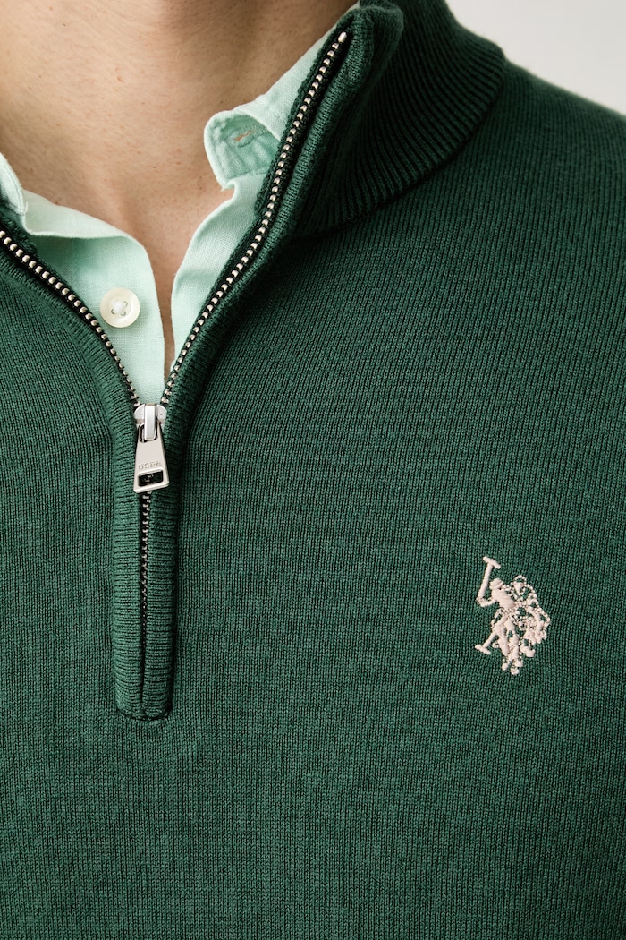 U.S. Polo Assn. sweter męski z bawełną Rich Funnel 1/4 Zip MUP2963 zielony