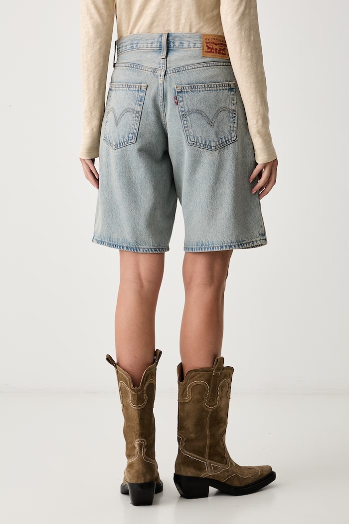 Oblečení Levi's šortky dámské bavlněné SQUARE PEG 005LV modrá