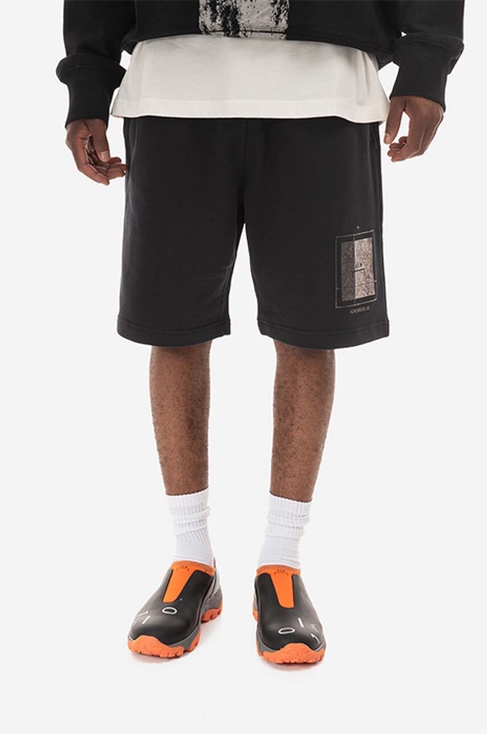 A-COLD-WALL* pantaloni scurți din bumbac Foil Grid Sweat Shorts bumbac negru ACWMB132.