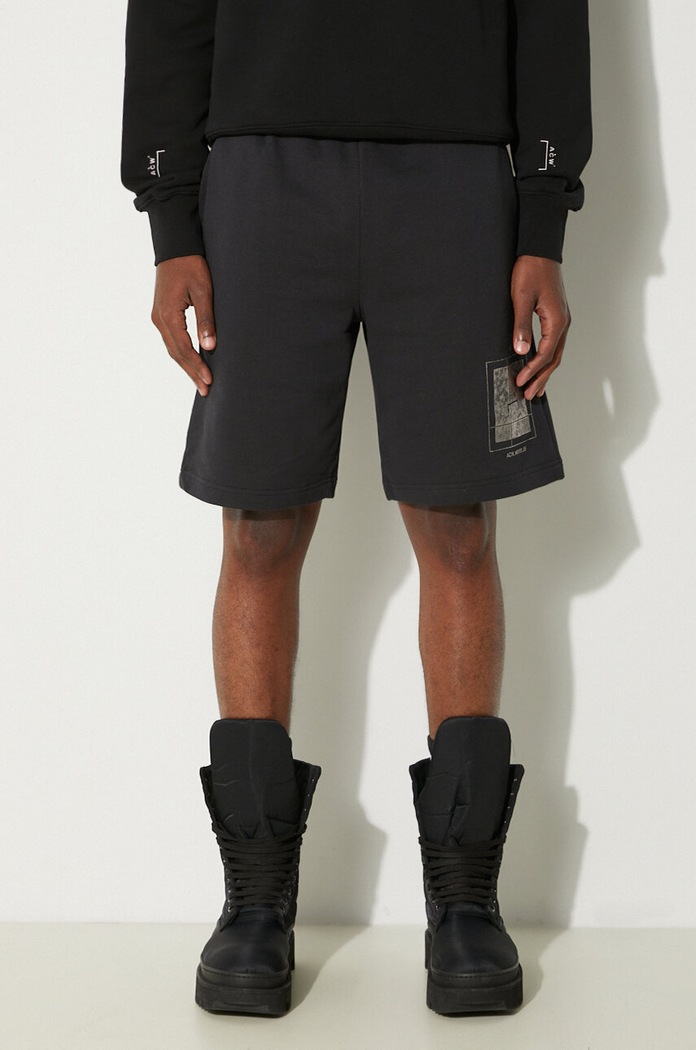 A-COLD-WALL* Памучен къс панталон A-COLD-WALL* Foil Grid Sweat Shorts ACWMB132 BLACK черен ACWMB132.