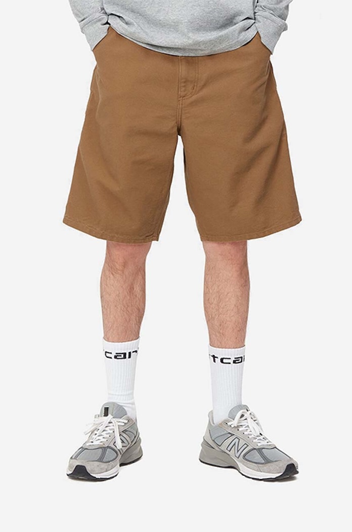 Carhartt WIP szorty bawełniane Single Knee gładkie brązowy I027942.HAMILTON.B