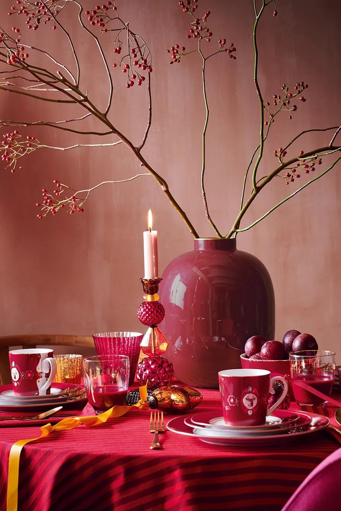 Față de masă din bumbac Stripes Dark Red 180 x 300 cm Pip Studio 51035089 rosu
