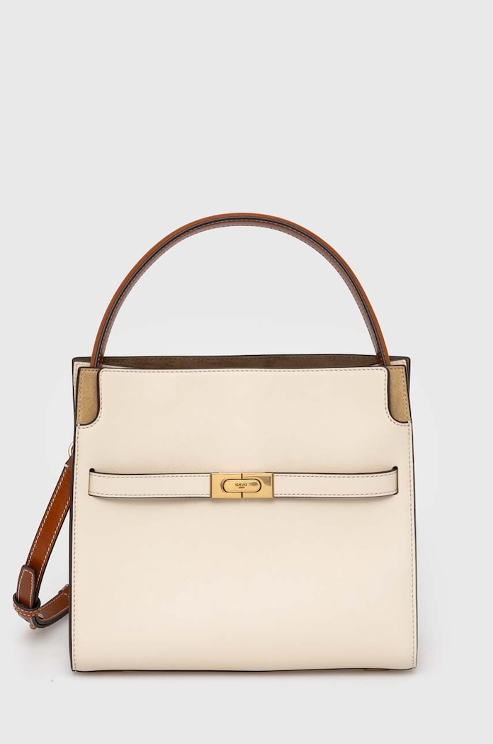 Δερμάτινη τσάντα Tory Burch CN Lee Radziwill Small Double Lee Radziwill λείο δέρμα μπεζ 158641.122