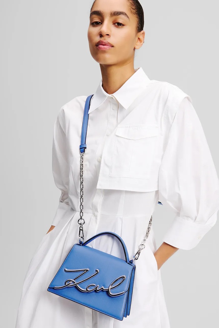 Karl Lagerfeld geantă crossbody pentru femei din piele K/SIGNATURE A1W30038 albastru