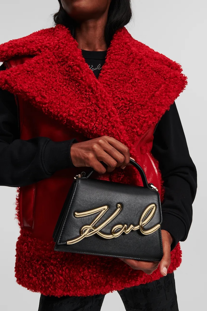 Karl Lagerfeld crossbody torbica ženska usnjena K/SIGNATURE A1W30038 črna