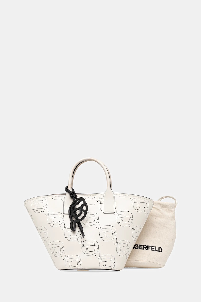 Karl Lagerfeld torebka skórzana IKON nie mieści A4 beżowy A1W30492
