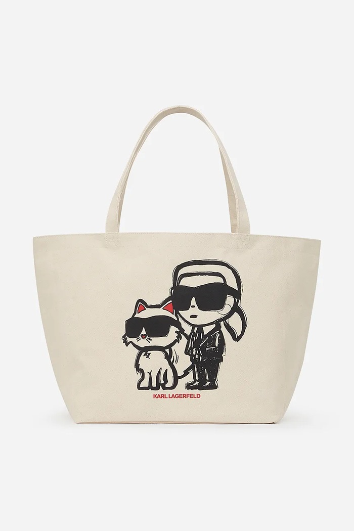 Bavlnená taška Karl Lagerfeld IKON potlač béžová A2W50026