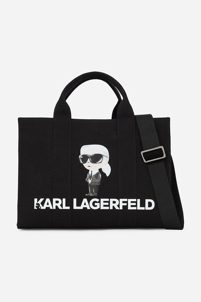 Bavlnená taška Karl Lagerfeld IKON potlač čierna A2W50047