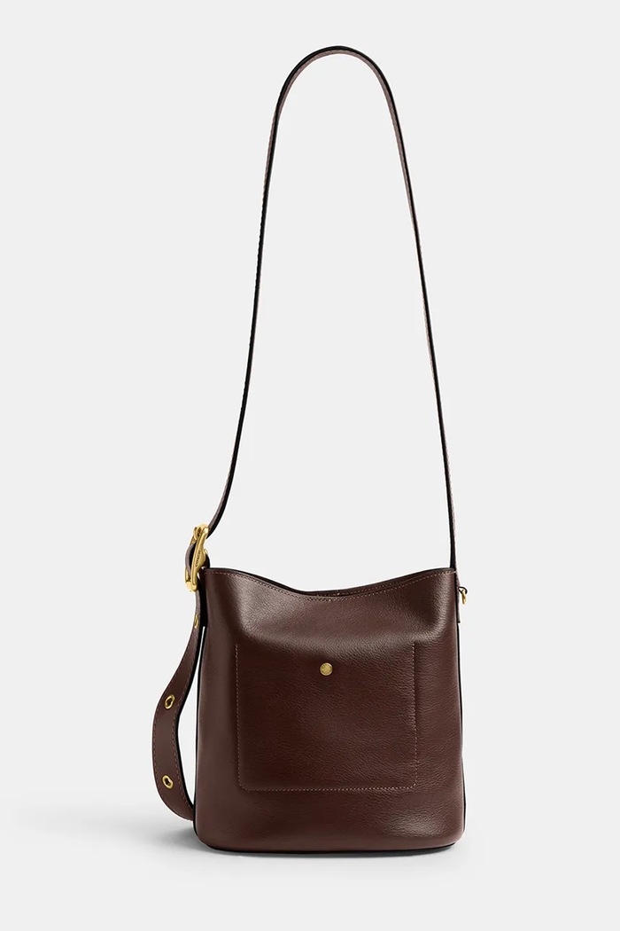 Аксесоари Coach Bleecker Bucket Bag 21 дамска чанта кросбоди от кожа CCX07 кафяв