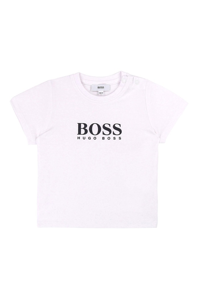 BOSS - T-shirt dziecięcy J05P07 nadruk biały J05P07