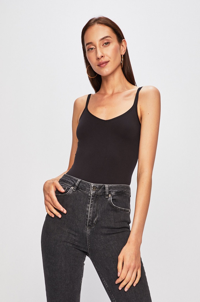 Pieces - Top z elastanem czarny 17043599