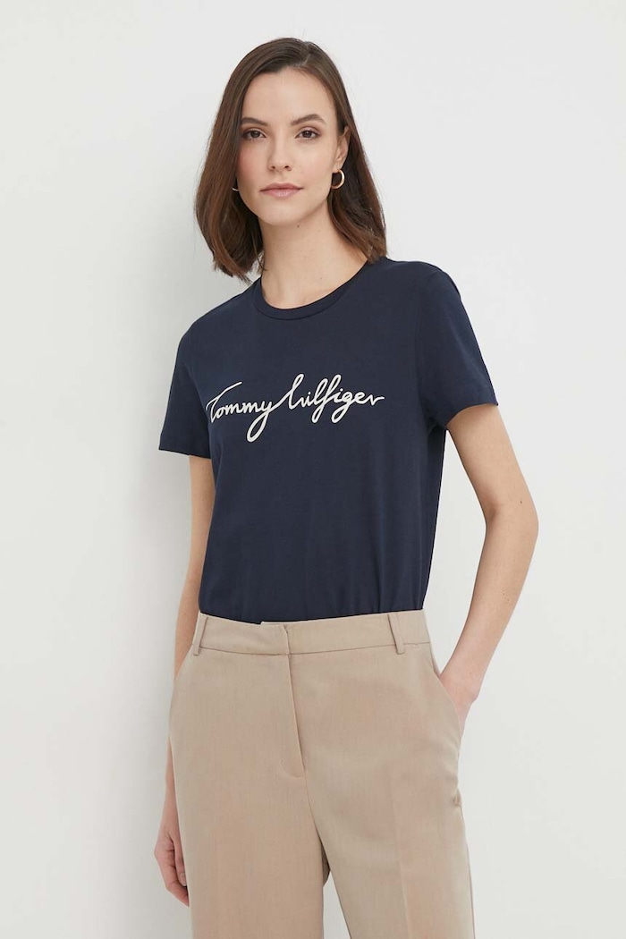 Tommy Hilfiger t-shirt bawełniany nadruk granatowy WW0WW24967.NOS