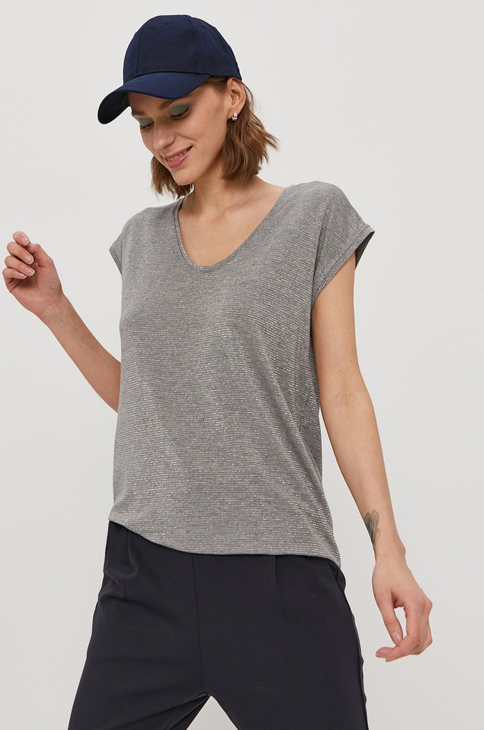 Pieces T-shirt z elastanem szary 17078572