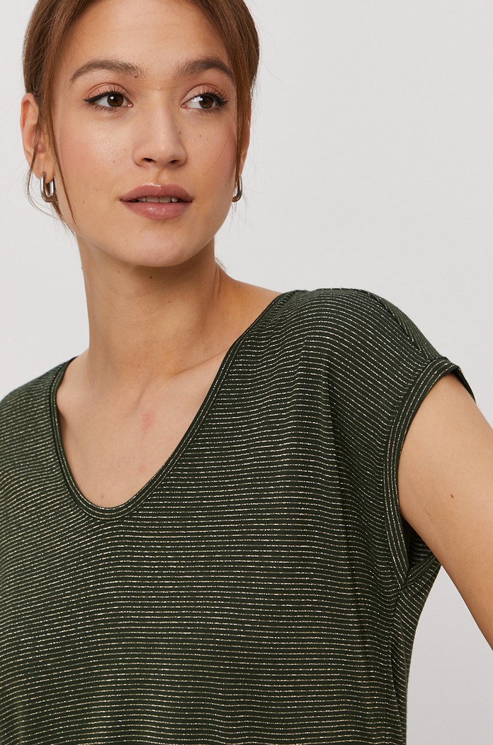 Pieces T-shirt z elastanem zielony 17078572