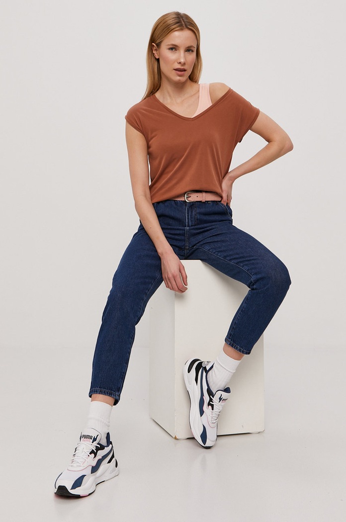 Pieces T-shirt 17095260 brązowy AA00