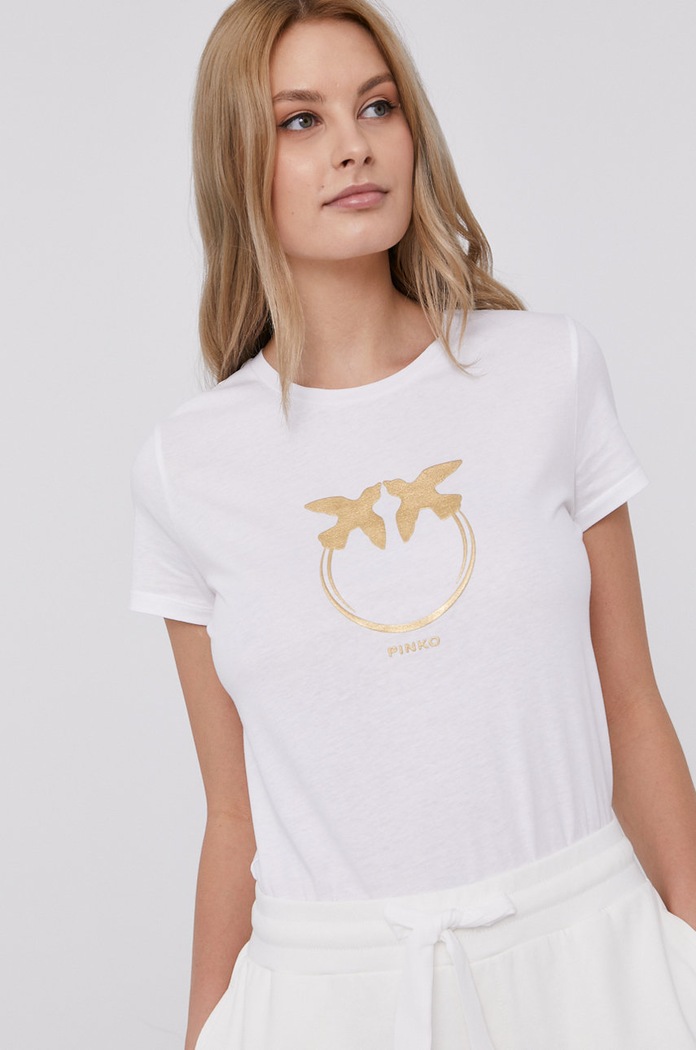 Pinko T-shirt SPEC PROD nadruk biały 1N137X.Y651