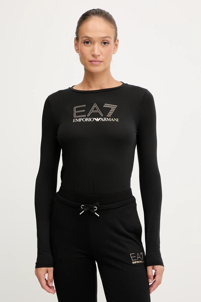 Tričko s dlouhým rukávem EA7 Emporio Armani nášivka černá 8NTT51.TJDQZ