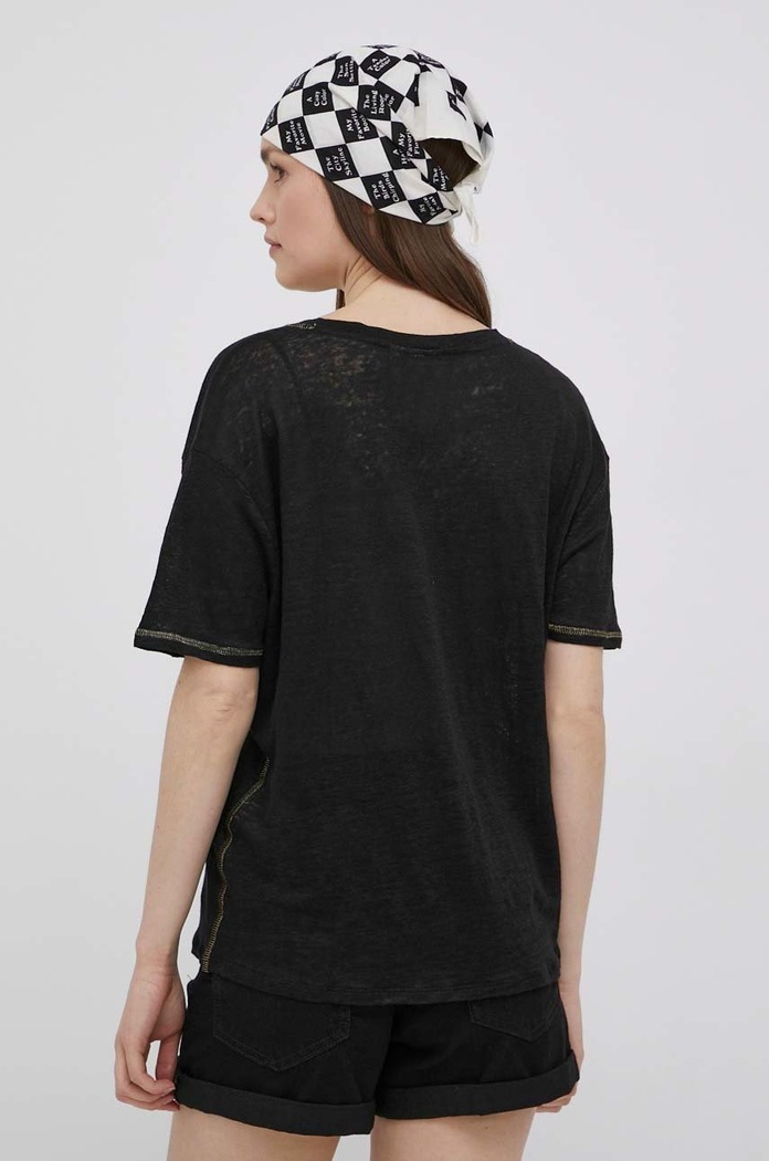 Odzież Vila t-shirt lniany 14067474.Black czarny