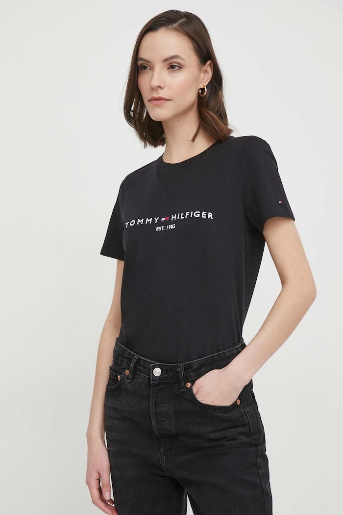 Tommy Hilfiger t-shirt bawełniany WW0WW31999.NOS czarny AA00
