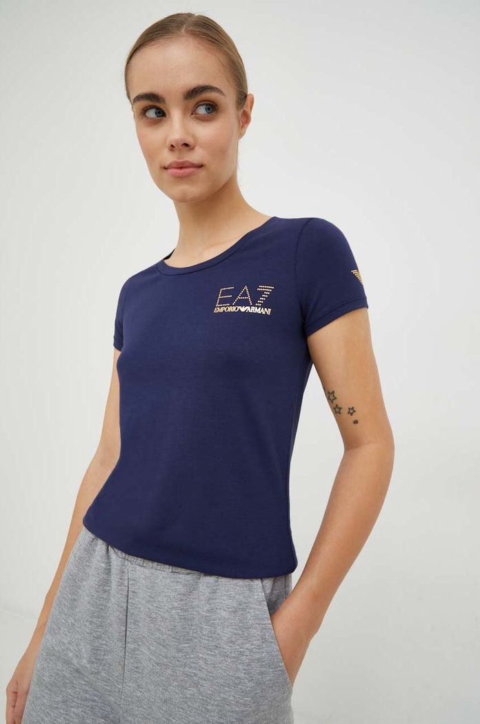 EA7 Emporio Armani t-shirt z elastanem granatowy 8NTT65.TJDQZ