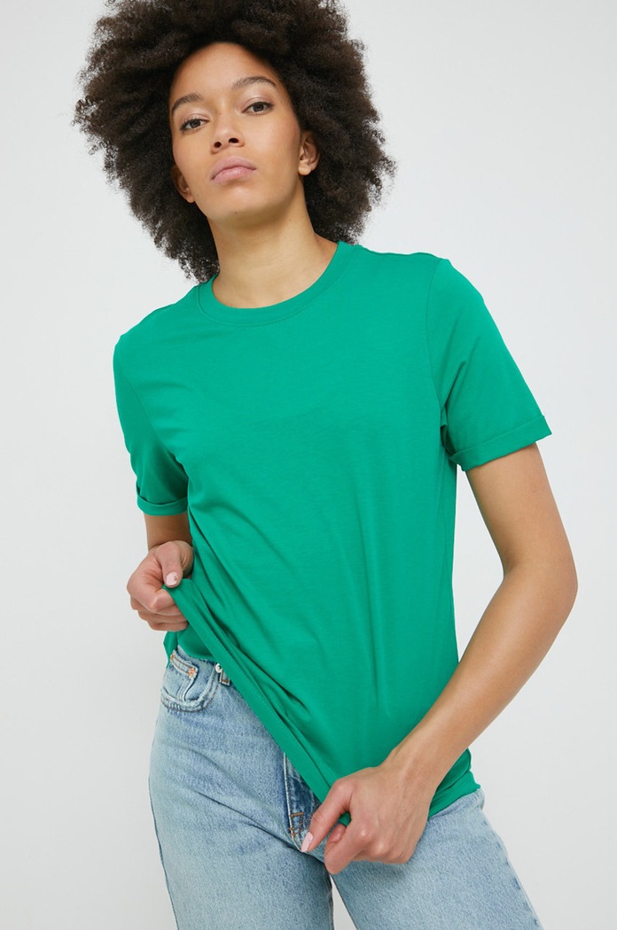 Pieces T-shirt bawełniany zielony 17086970.Parakeet