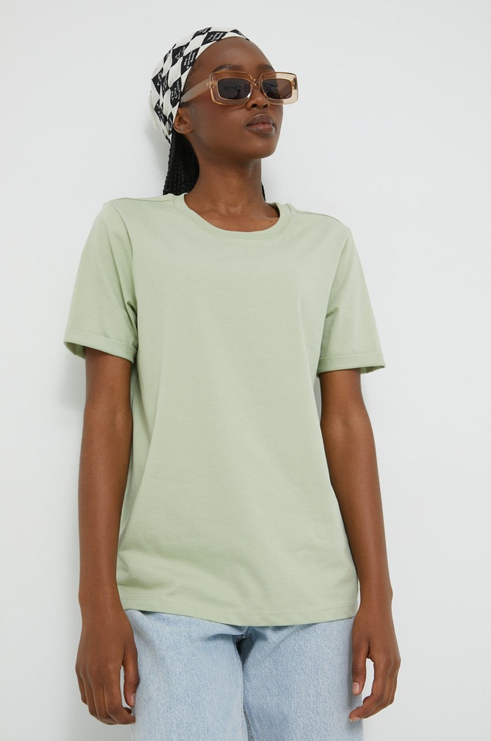Pieces t-shirt bawełniany bawełna zielony 17086970.Swamp