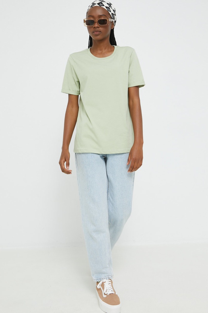 Pieces t-shirt bawełniany 17086970.Swamp zielony AA00