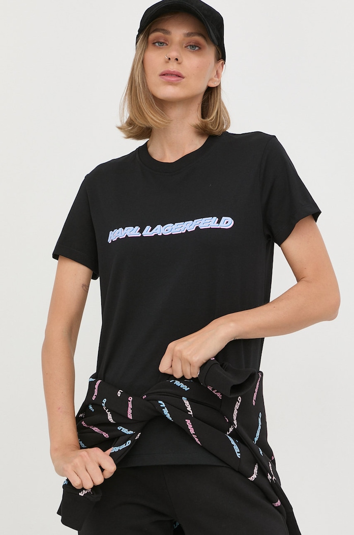 Karl Lagerfeld tricou din bumbac print negru 225W1701