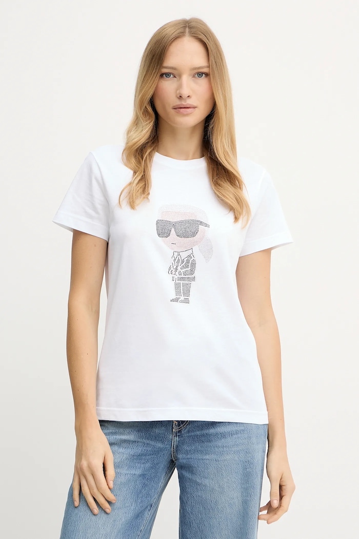 Bavlnené tričko Karl Lagerfeld relaxed biela 230W1770