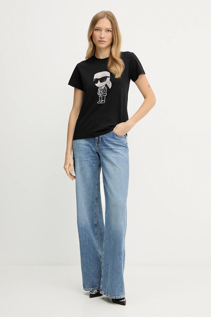 Памучна тениска Karl Lagerfeld 230W1770 черен AW24