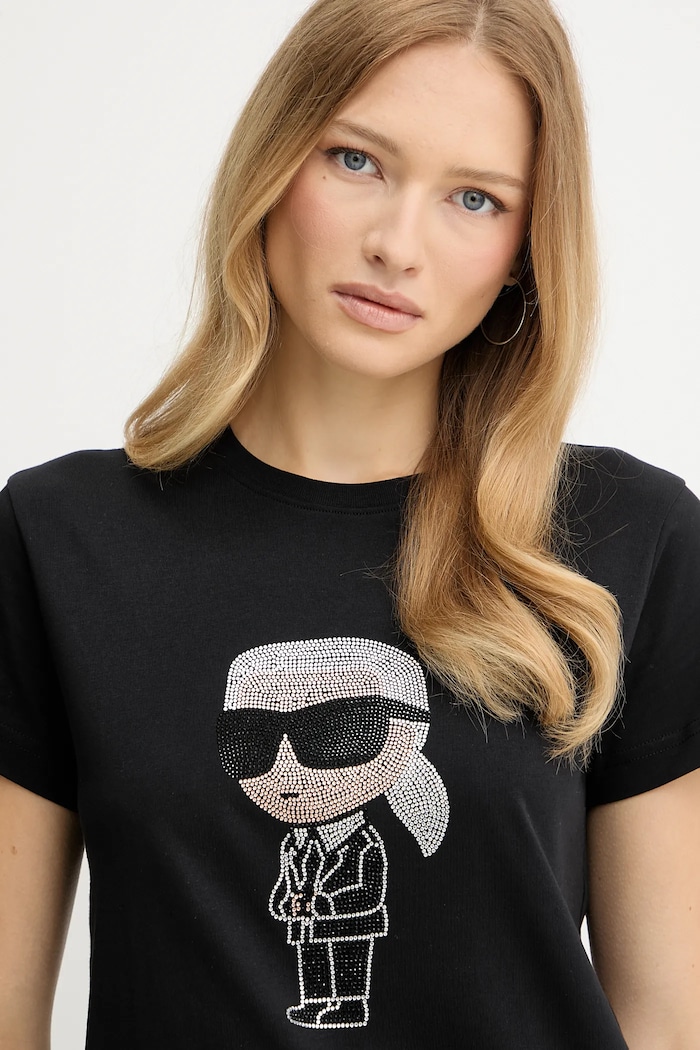 Памучна тениска Karl Lagerfeld черен 230W1770