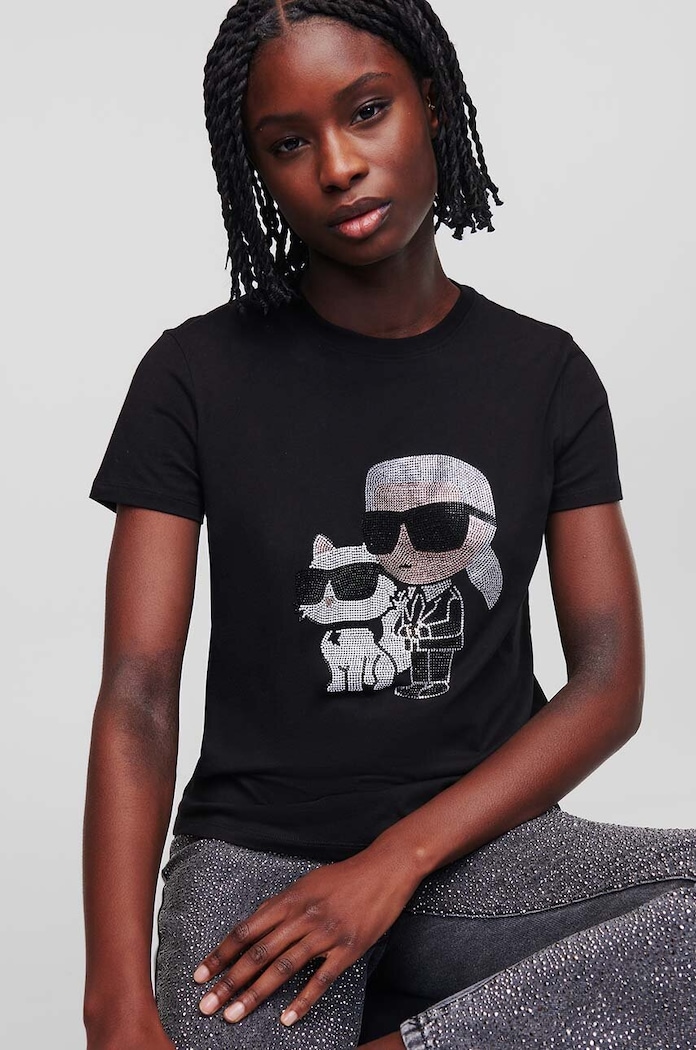 Pamučna majica Karl Lagerfeld crna 230W1772