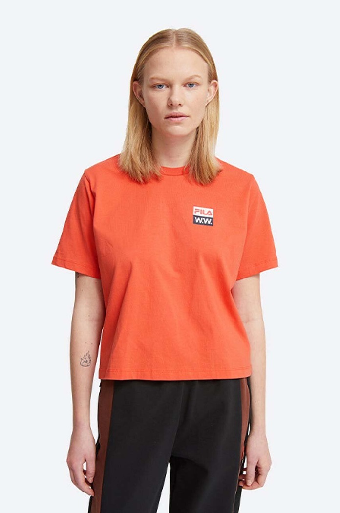 Bavlněné tričko Wood Wood Steffi T-Shirt x Fila regular oranžová 688376.B026