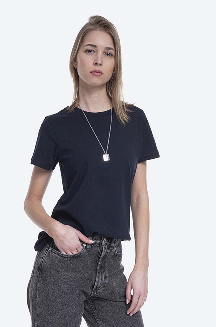 Bavlněné tričko A.P.C. Poppy T-Shirt hladký námořnická modř COBQX.F26718