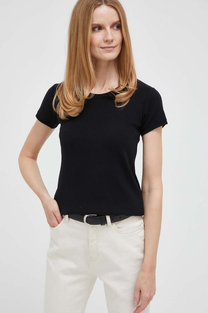 Βαμβακερό μπλουζάκι United Colors of Benetton slim μαύρο 1091D1M10.100
