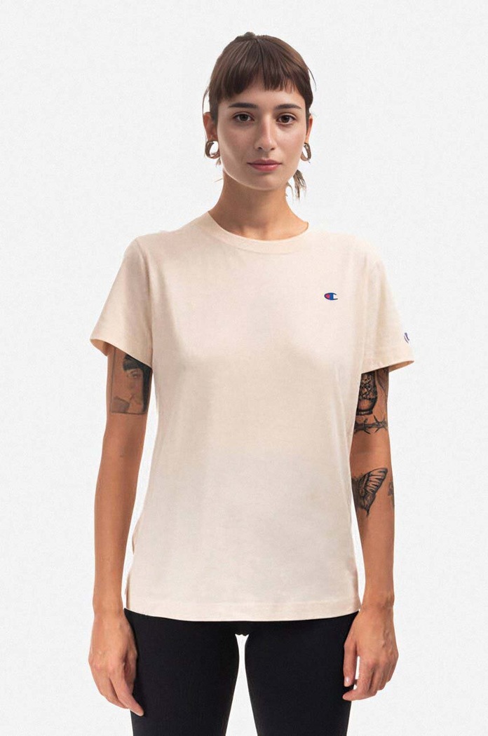 Bavlněné tričko Champion Crewneck T-Shirt regular béžová 113360