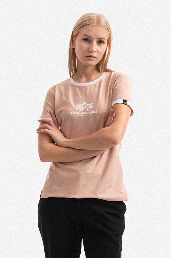 Alpha Industries T-shirt Basic T Contrast ML Wmn round neck orange 106066.640