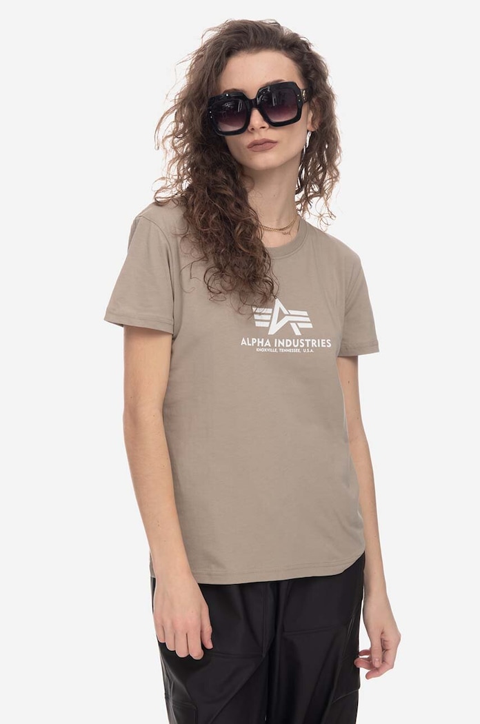Bavlněné tričko Alpha Industries New Basic T Wmn potisk béžová 196051.679