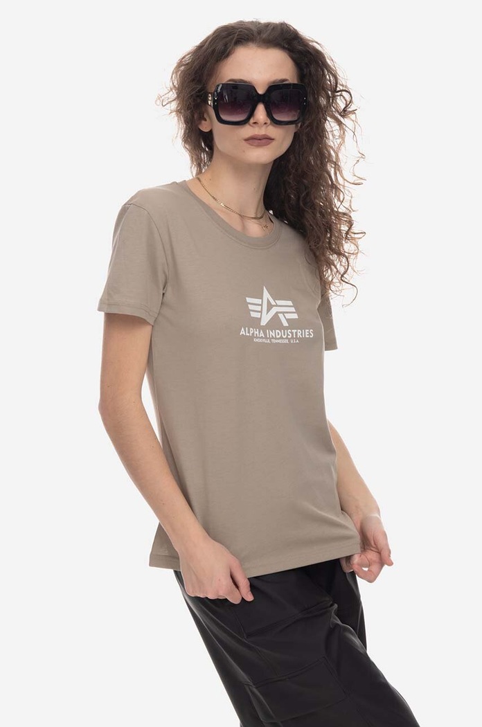 Bavlněné tričko Alpha Industries New Basic T Wmn 196051.679 béžová