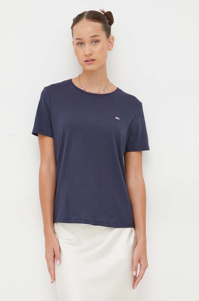 Bavlnené tričko Tommy Jeans jednofarebný tmavomodrá DW0DW14616.NOS