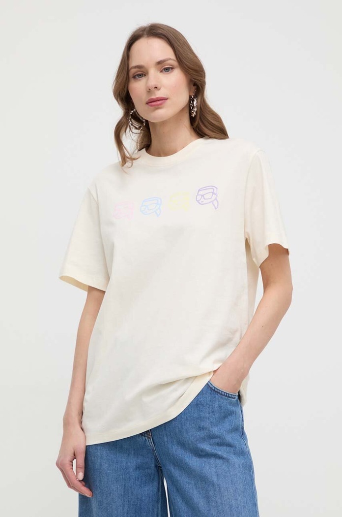 Bavlněné tričko Karl Lagerfeld béžová 241W1702
