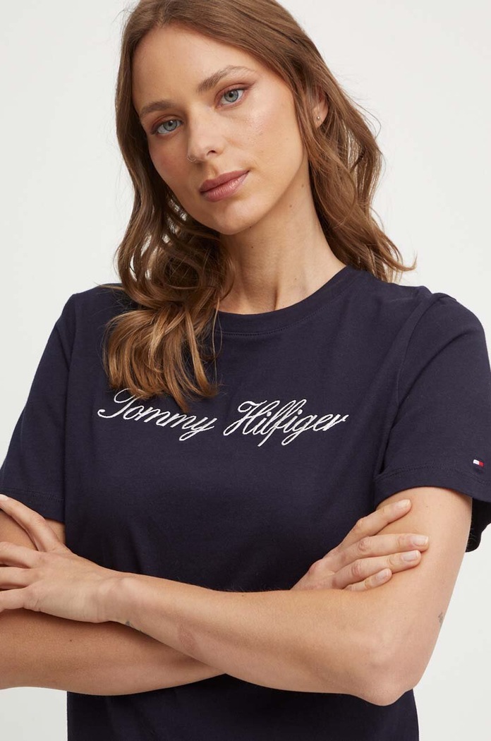 Pamučna majica Tommy Hilfiger WW0WW43459 mornarsko plava AA00