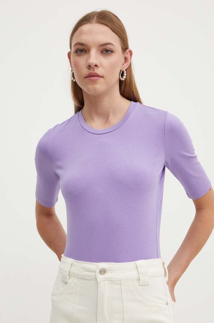 HUGO t-shirt Darnelia z elastanem fioletowy 50515019