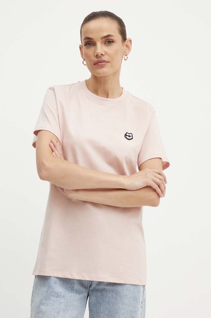 Karl Lagerfeld tricou din bumbac uni roz 245W1712